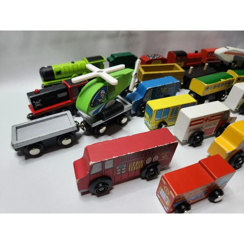 Mixed Wooden Train & Vehicle Lot – Melissa & Doug + Unbranded